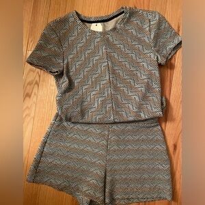 Zara Knit Textured Short Sleeve Top and Shorts Set